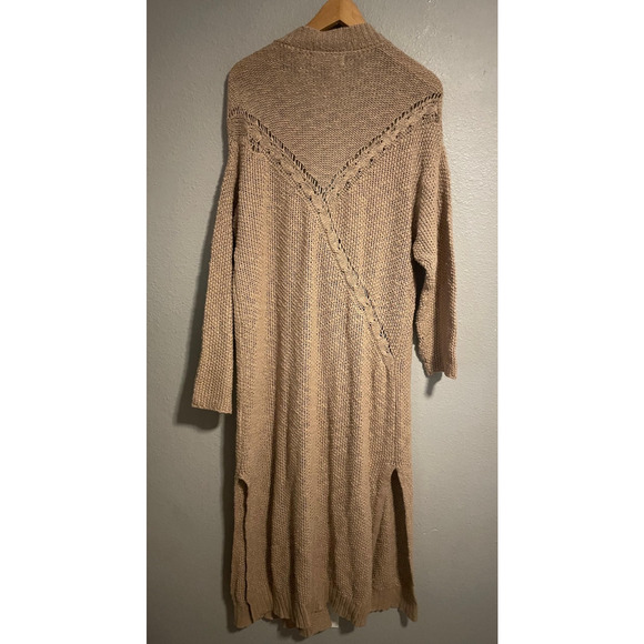 Natural Life Long Duster Cardigan Sweater Womens L XL Tan Knit Cotton Boho - Picture 2 of 8